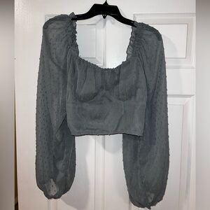 SHEIN Light Blue Crop Top with Sheer Transparent See Through Bell Sleeves - L 🩵